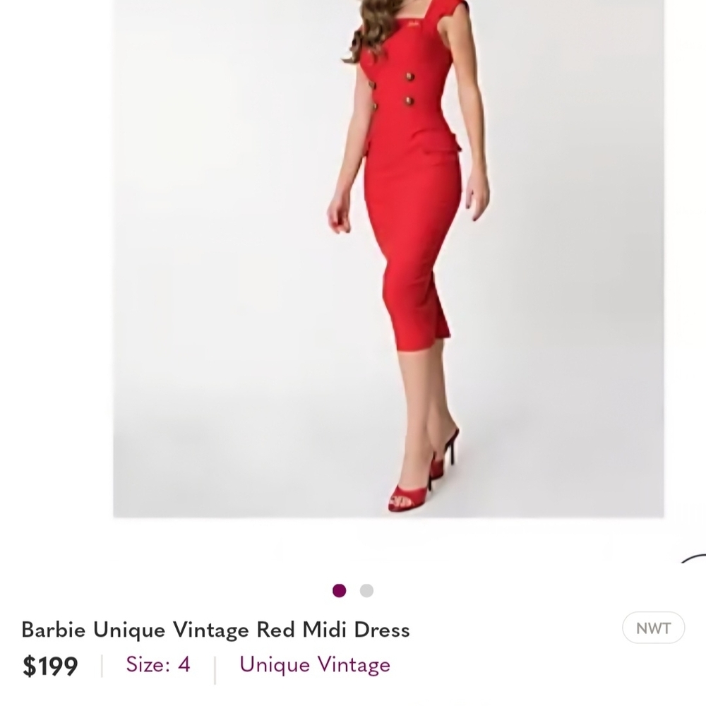 Unique Vintage Scarlet Button-Detail Midi Dress